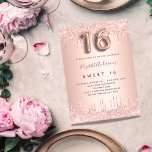 Sweet 16 roos gold pink drips kaart<br><div class="desc">Een moderne,  stijlvolle en glamoureuze uitnodiging voor een meisje Sweet 16,  16e verjaardagsfeest. Een rozen gouden achtergrond met druppels. De naam is geschreven met een rozen handschrift in goudkleurige stijl. Personaliseer en voeg uw partijgegevens toe. Nummer 16 is geschreven met een ballon stijl lettertype,  script.</div>