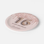 Sweet 16 roos gold pink drips papieren bordje (Gekanteld)