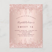 Sweet 16 roos gold pink drips uitnodiging briefkaart (Voorkant)