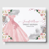 Sweet 16 Roos Gold Pink Waterverf Flowers Dress Gastenboek (Voorkant)