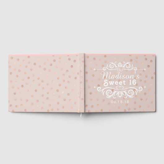 Sweet 16 Roos Gold Polka Dots Custom Gastenboek (Volledig)