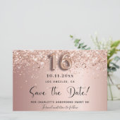 Sweet 16 roos gold save the date kaart (Staand voorkant)