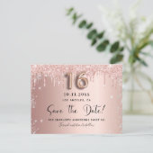 Sweet 16 roos gold silver save the date aankondigingskaart (Staand voorkant)