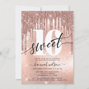 Sweet 16 Roos Gold Trendy Invitation Kaart