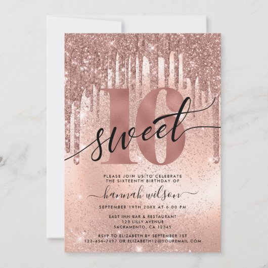 Sweet 16 Roos Gold Trendy Kaart (Voorkant)