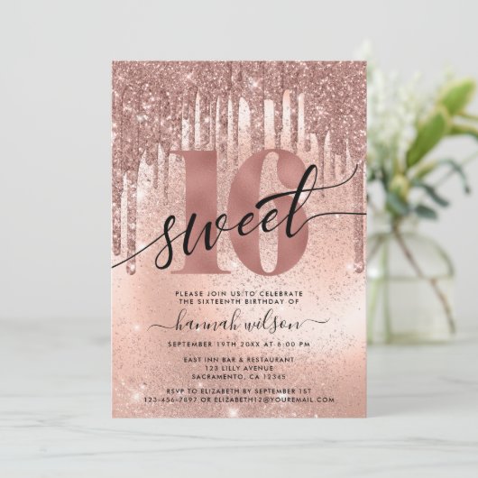 Sweet 16 Roos Gold Trendy Kaart (Staand voorkant)