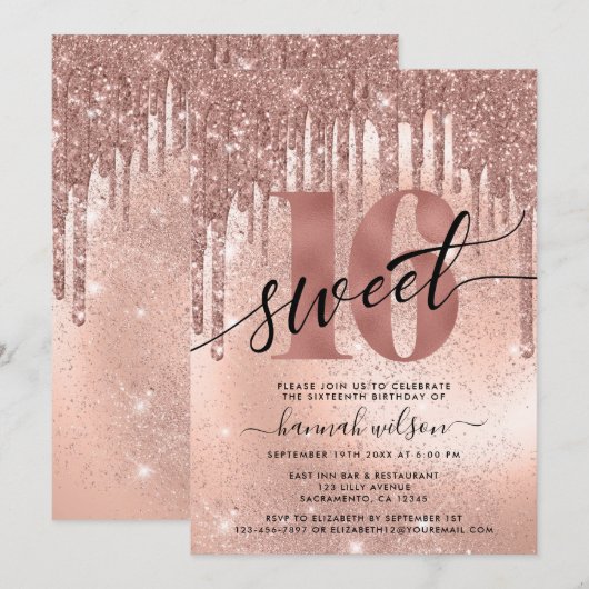 Sweet 16 Roos Gold Trendy Kaart (Voorkant / Achterkant)