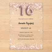 Sweet 16 roos goud clear party acryl uitnodigingen (Voorkant)