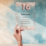 Sweet 16 roos goud clear party acryl uitnodigingen<br><div class="desc">Voor een elegant Sweet 16,  16e verjaardagsfeestje. Een heldere en transparante achtergrond. Versierd met roos gouden confetti en nummer 16,  geschreven met een fontje in ballonstijl. Personaliseer en voeg jouw namen en partijgegevens toe.</div>