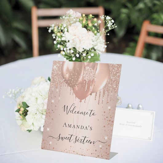 Sweet 16 roos goud glitter blush party Welkom Reclamebord Met Voetstuk