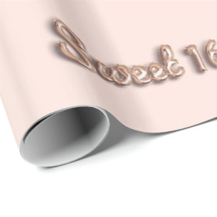 Sweet 16 roos goud glitter roze 16e verjaardag cadeaupapier