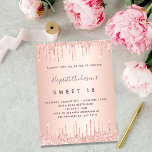 Sweet 16 roos goud glitter roze 16e verjaardag kaart<br><div class="desc">Een moderne, stijlvolle en glamoureuze uitnodiging voor het Sweet 16, 16e verjaardagsfeest van een meisje. Een faux roos gouden metalen achtergrond met een elegante faux roos goudglitter drip, verfdruppelaar. De naam wordt geschreven met een modern donker roos goudkleurig handgeschreven stijlmanuscript met letters. Pas je partijgegevens aan en voeg deze toe....</div>