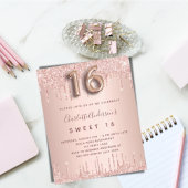 Sweet 16 roos goud glitter roze 16e verjaardag uitnodiging briefkaart