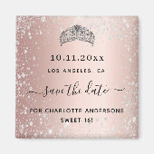 Sweet 16 roos goud glitter tiara behalve de datum magneet (Voorkant)