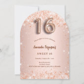 Sweet 16 roos goud roze confetti arch kaart (Voorkant)