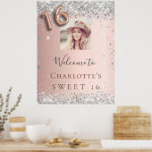 Sweet 16 roos goud zilveren glitter foto welkom poster (Keuken)