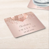 Sweet 16 roos goudballonnen monogram glitter 16th kartonnen onderzetters (Schuin)