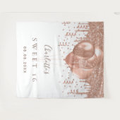 Sweet 16 roos goudballonnen monogram glitter 16th wandkleed (Voorkant (horizontaal))