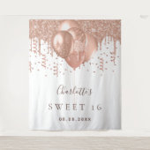 Sweet 16 roos goudballonnen monogram glitter 16th wandkleed (Voorkant)