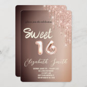 Sweet 16 roos goudblush glitter kaart (Voorkant / Achterkant)