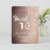 Sweet 16 roos goudblush glitter kaart (Staand voorkant)