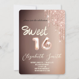 Sweet 16 roos goudblush glitter kaart