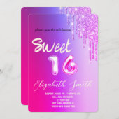 Sweet 16 roos goudblush glitter kaart (Voorkant / Achterkant)