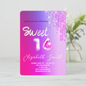 Sweet 16 roos goudblush glitter kaart (Staand voorkant)