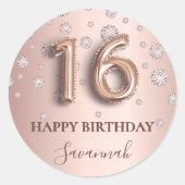 Sweet 16 roos goudbruindiamanten ronde sticker (Voorkant)