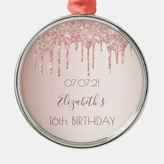 Sweet 16 roos goudbruine druppelnaam metalen ornament (Voorkant)