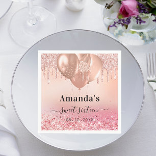 Sweet 16 roos goudbruine roze glitternaam servet