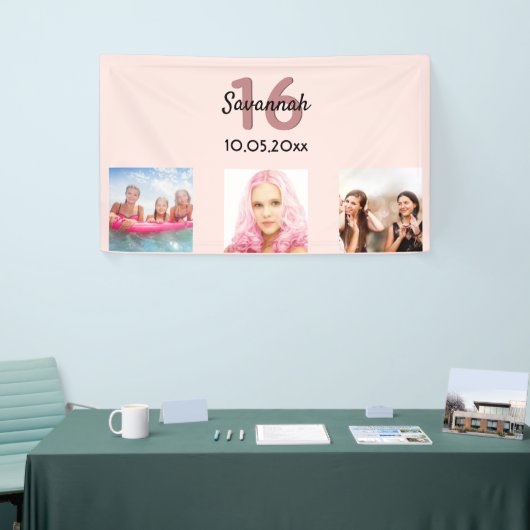 Sweet 16 roos gouden blauwe naam welkom spandoek (Beurs)