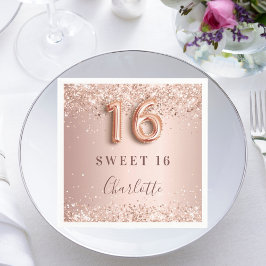 Sweet 16 roos gouden blush roze naam elegant servet