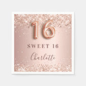 Sweet 16 roos gouden blush roze naam elegant servet (Voorkant)