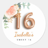 Sweet 16 roos gouden eucalyptusmonogram ronde sticker (Voorkant)