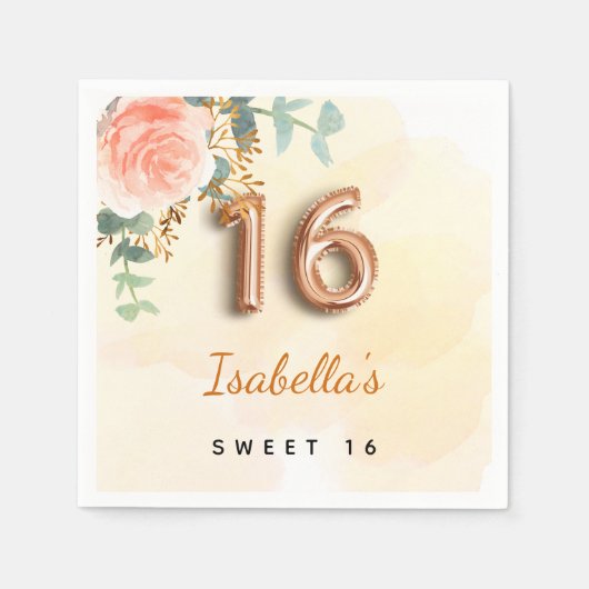 Sweet 16 roos gouden eucalyptusmonogram servet (Voorkant)