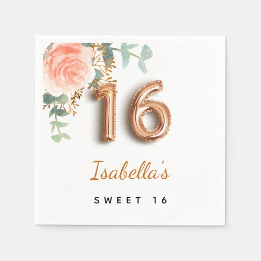 Sweet 16 roos gouden eucalyptusmonogram servet (Voorkant)