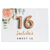 Sweet 16 roos gouden eucalyptusverjaardag groot cadeauzakje (Voorkant)