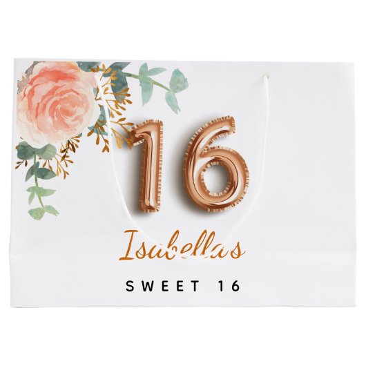 Sweet 16 roos gouden eucalyptusverjaardag groot cadeauzakje (Achterkant)