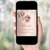 Sweet 16 roos gouden foto zilveren glitter welkom poster