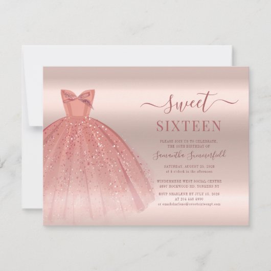 Sweet 16 Roos gouden glam 16e verjaardagsfeestje Kaart (Voorkant)