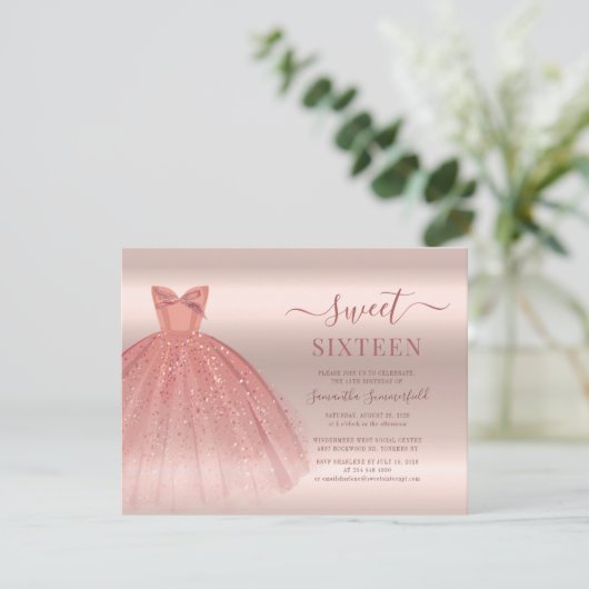 Sweet 16 Roos gouden glam 16e verjaardagsfeestje Kaart (Staand voorkant)