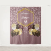 Sweet 16 Roos gouden glitter & glitter feestballon Wandkleed (Voorkant)