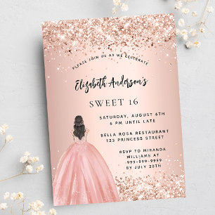Sweet 16 roos gouden glitter jurk luxe party kaart