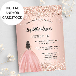 Sweet 16 roos gouden glitter jurk party kaart