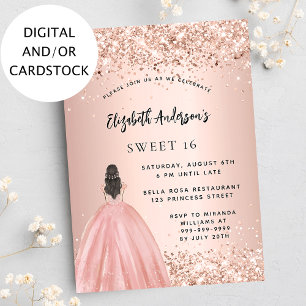 Sweet 16 roos gouden glitter jurk party kaart