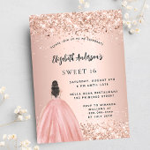 Sweet 16 roos gouden glitter jurk party uitnodiging briefkaart