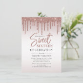 Sweet 16 Roos Gouden Glitter Script Verjaardagsfee Kaart (Staand voorkant)
