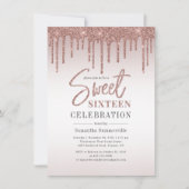Sweet 16 Roos Gouden Glitter Script Verjaardagsfee Kaart (Voorkant)