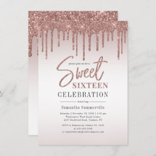 Sweet 16 Roos Gouden Glitter Script Verjaardagsfee Kaart